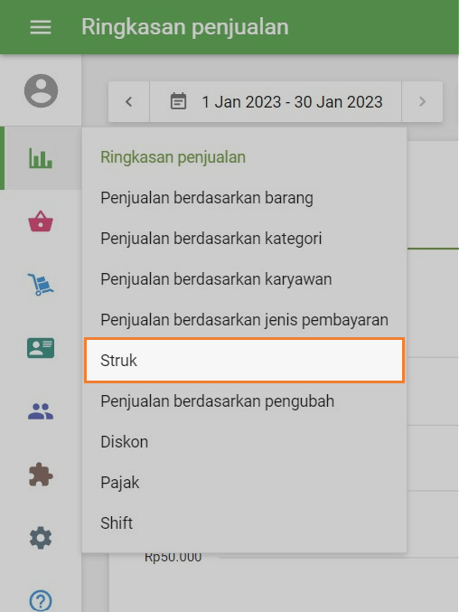 menu ‘Laporan’ di Back Office