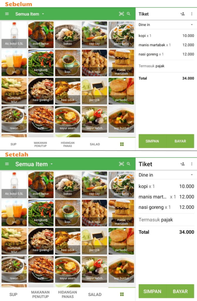 perubahan ukuran font teks di aplikasi POS Loyverse