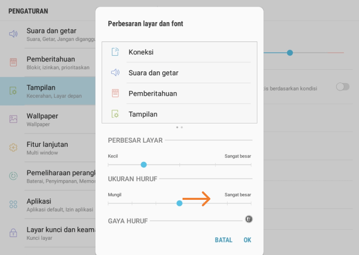 Mengubah ukuran font