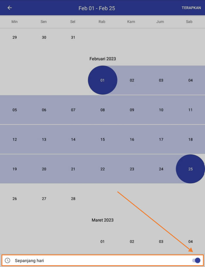 klik 'Periode khusus' dan matikan sakelar 'Sepanjang hari'