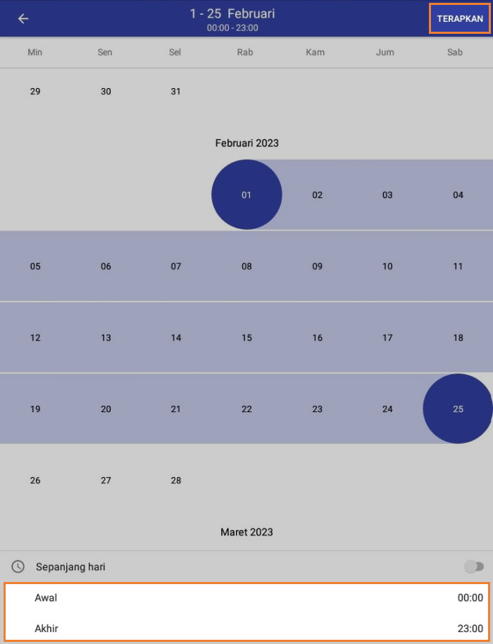 mengatur waktu awal dan akhir hari
