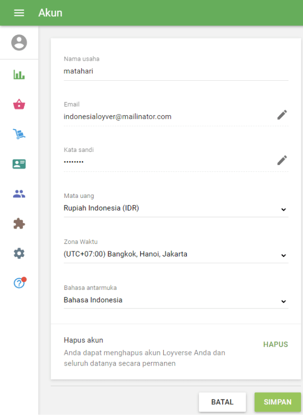 formulir profil akun