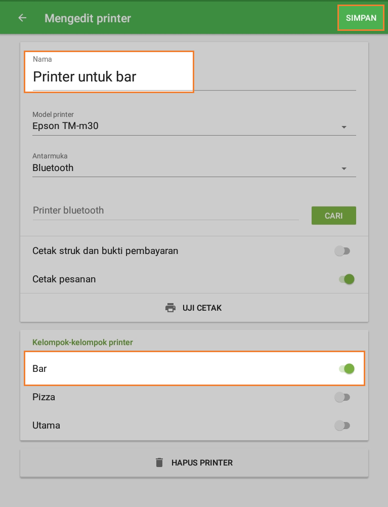 Tetapkan masing-masing printer untuk setiap grup printer