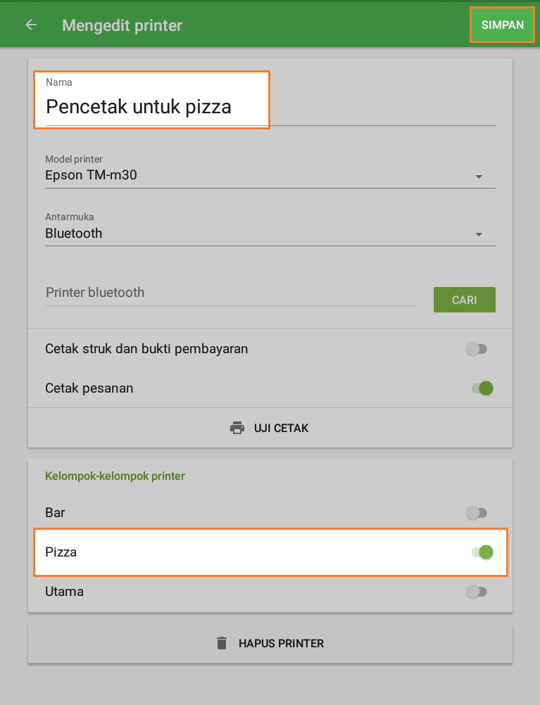 Tetapkan masing-masing printer untuk setiap grup printer