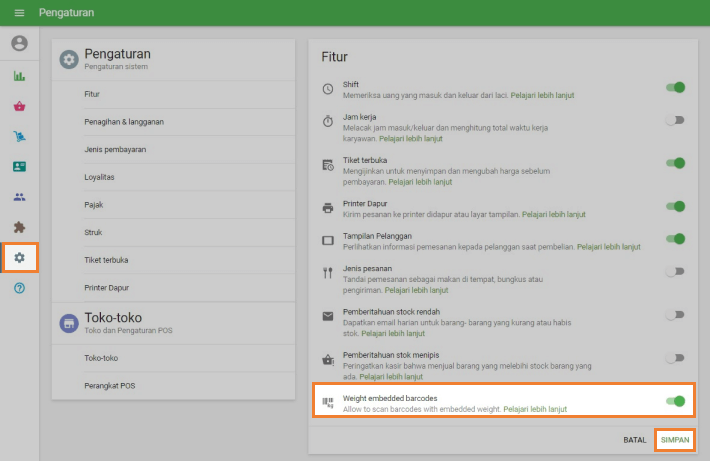 Barcode parameter dengan bobot tertanam