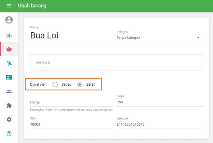 dijual dengan opsi berat