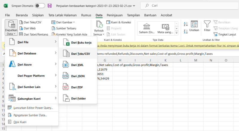 pilih 'Data -... - Form CSV'