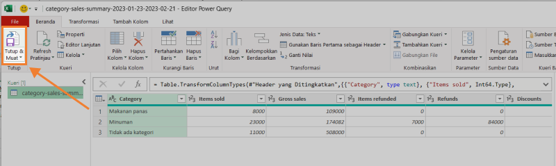 Klik ‘Close & Load’