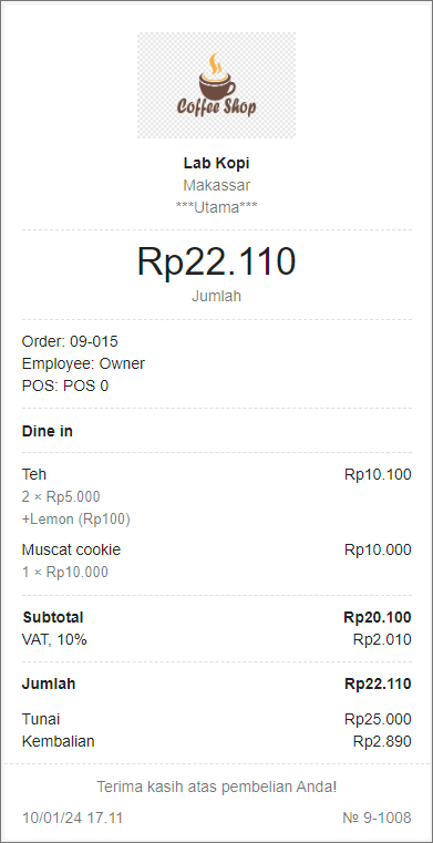 Tanda terima dikirimkan