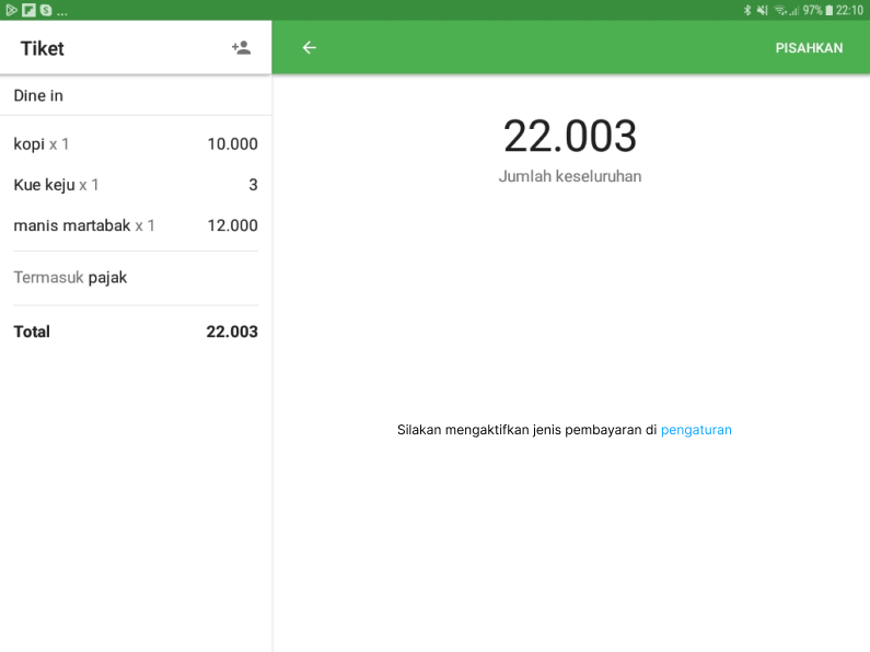 mengaktifkan jenis pembayaran di pengaturan