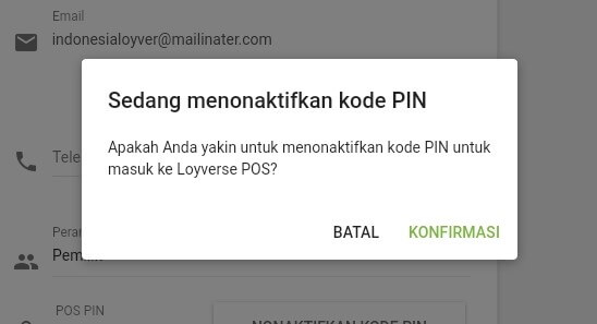 Menonaktifkan jendela dialog PIN