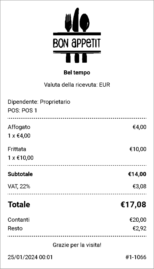 Il simbolo della valuta nel ricevute