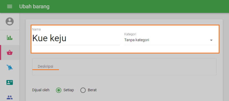 'Nama' dan 'Kategori'
