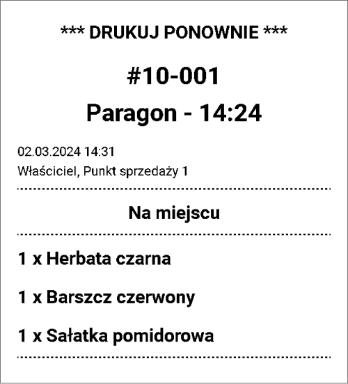 Przedrukowane zamówienie