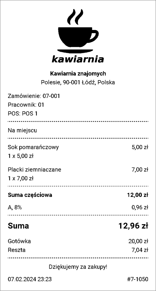 Symbol waluty w wydrukowanych paragonach