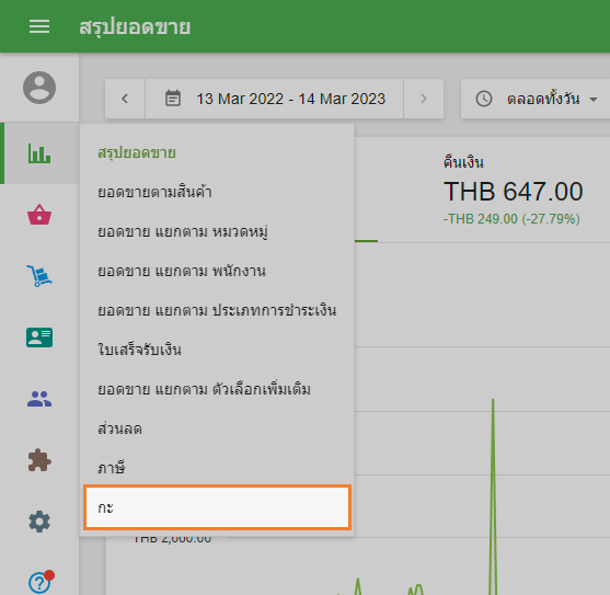 เมนูรายงานของ Back office