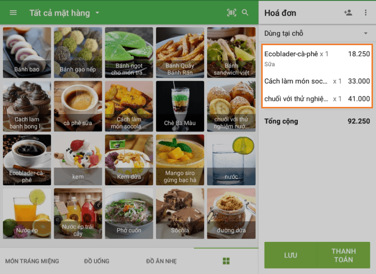 màn hình giảm giá với các mặt hàng trong vé