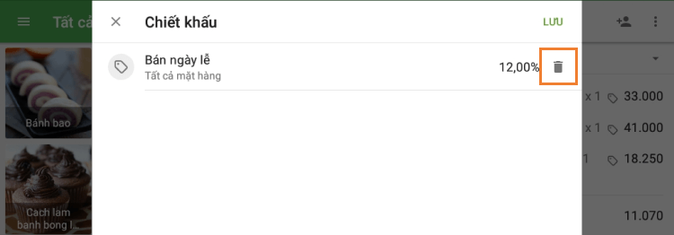 biểu tượng thùng rác trong cửa sổ giảm giá