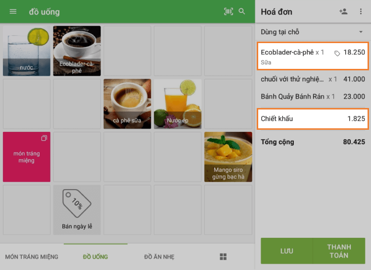 các mặt hàng được giảm giá trong vé