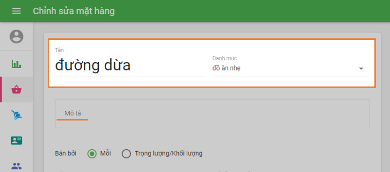 ‘Create item’ form