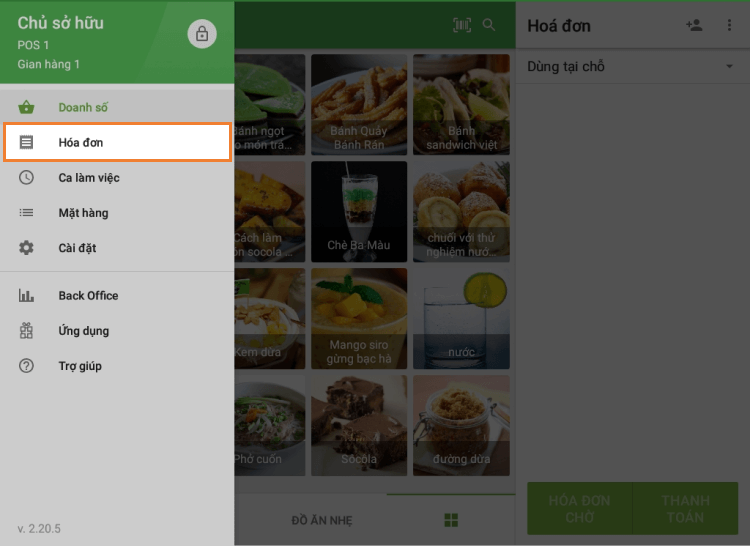 chọn phần biên lai