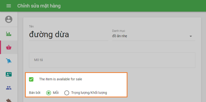 ‘Create item’ form 