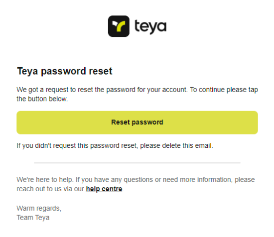 單擊 重置密碼 鏈接