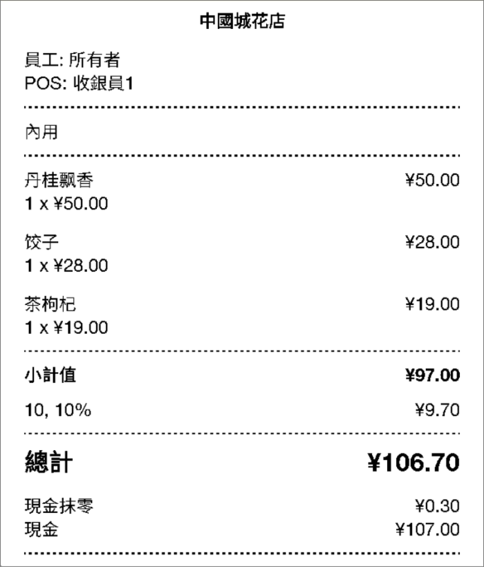 打印的收據和賬單