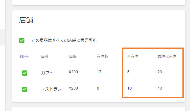 低在庫数を設定