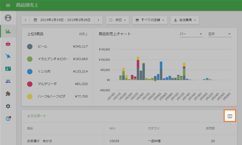 列をカスタマイズ
