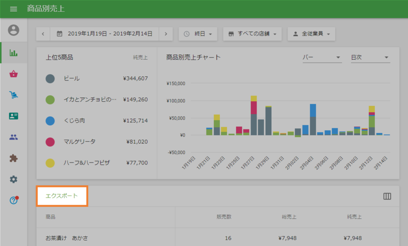 エクスポートボタン
